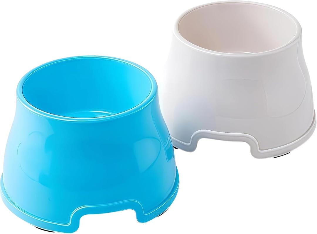 2pcs Long Eared Dog Bowl (Blue & White) - Spaniel Bowls for Dogs Long Ears,No-Spill Food & Water Bowls for Cocker Spaniels, Beagles, Non-Slip, Easy to Clean