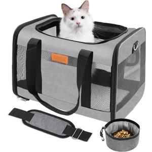 YUNIQUE Soft-Sided Cat & Dog Carrier for Pets Up to 15 Lbs, Airline Approved Collapsible Travel Puppy Carrier with Lightweight Fabric Design (Grey)