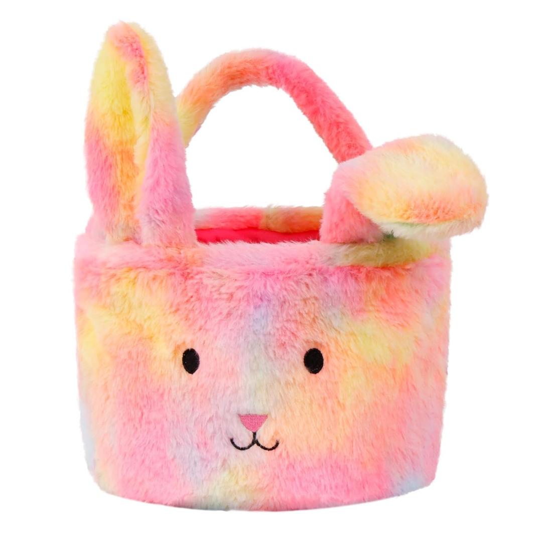 Easter Baskets for Kids,Plush Egg Hunting Easter Buckets with Handle Folded Ears, Gifts Boys Girls (Multi-1)