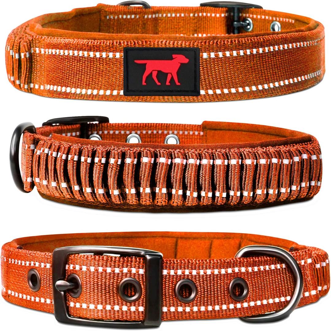 Heavy Duty Dog Collar With Handle | Ballistic Nylon Heavy Duty Collar | Padded Reflective Dog Collar With Adjustable Stainless Steel Hardware | Convenient Sizing for All Breeds (Medium/Large (14 - 18" Neck), Orange)