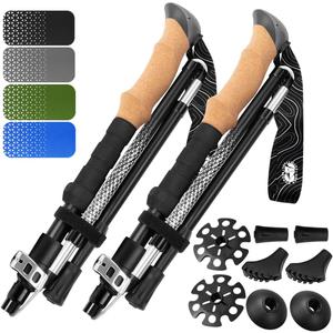 Premium Foldable Hiking Poles by USA Brand - Adjustable, Lightweight Trekking Poles Made of Aircraft Aluminum, Metal Locks Cork EVA Grips (100-120 cm for Height: 5'9" and smaller)