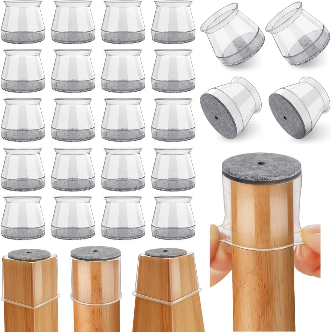 24 Pcs Chair Leg Floor Protectors Round, Silicone Felt Furniture Leg Pads Caps Covers for Hardwood Floors (Fit 1-5/16" to 2") (Clear)