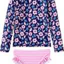 UMELOK Toddler and Little Girls Rash Guard Sets with Bikini Bottoms Swimwear (2T, Navy/Pink, Carnation)