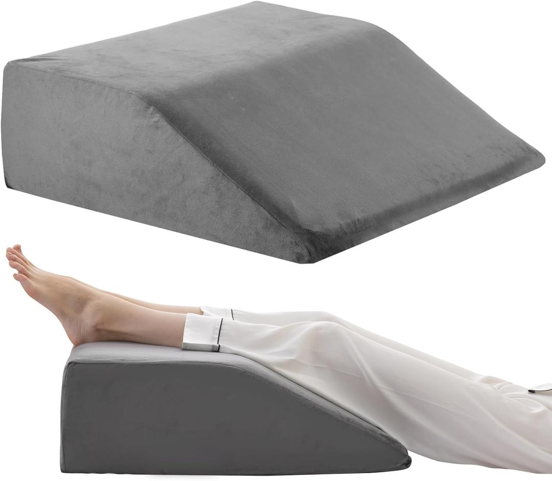 Bedluxe Leg Elevation Pillows, Leg Pillows for Sleeping, Cooling Gel Memory Foam Top, Wedge Pillow for Legs, Leg Wedges for Circulation, Swelling, After Surgery - Removable Cover (6 Inch, Dark Grey) (22*24+6)