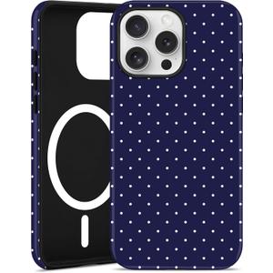 Jusy Compatible with MagSafe Polka Dot Case for iPhone 15 Pro, Cute Aesthetic Polka Dots Magnetic Phone Case, Soft TPU and Hard PC Protective Phone Cover for Women Girls (Matte) - Navy Blue