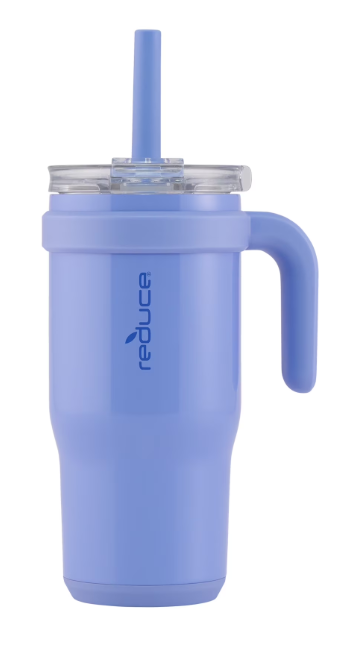 REDUCE 24 oz Stainless Steel Tumbler with Handle - Dual-Wall Vacuum Insulated Travel Mug, Sweat-Proof Lid & Reusable Straw - Keeps Drinks Cold for 24 Hrs, Fits Cupholders, Dishwasher Safe - Cornflower