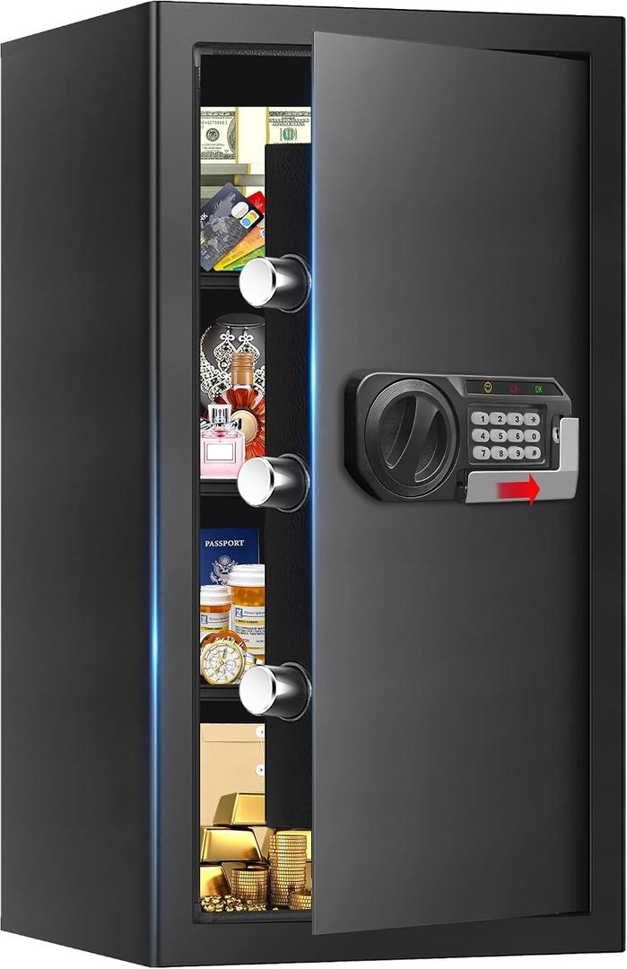 6.2 Cuft Large Fireproof Safe for Documents, Digital Security Personal Safety Box with Electronic Keypad and Spare Keys, Anti-Theft Fire Safe for Home Money Firearm Medicine