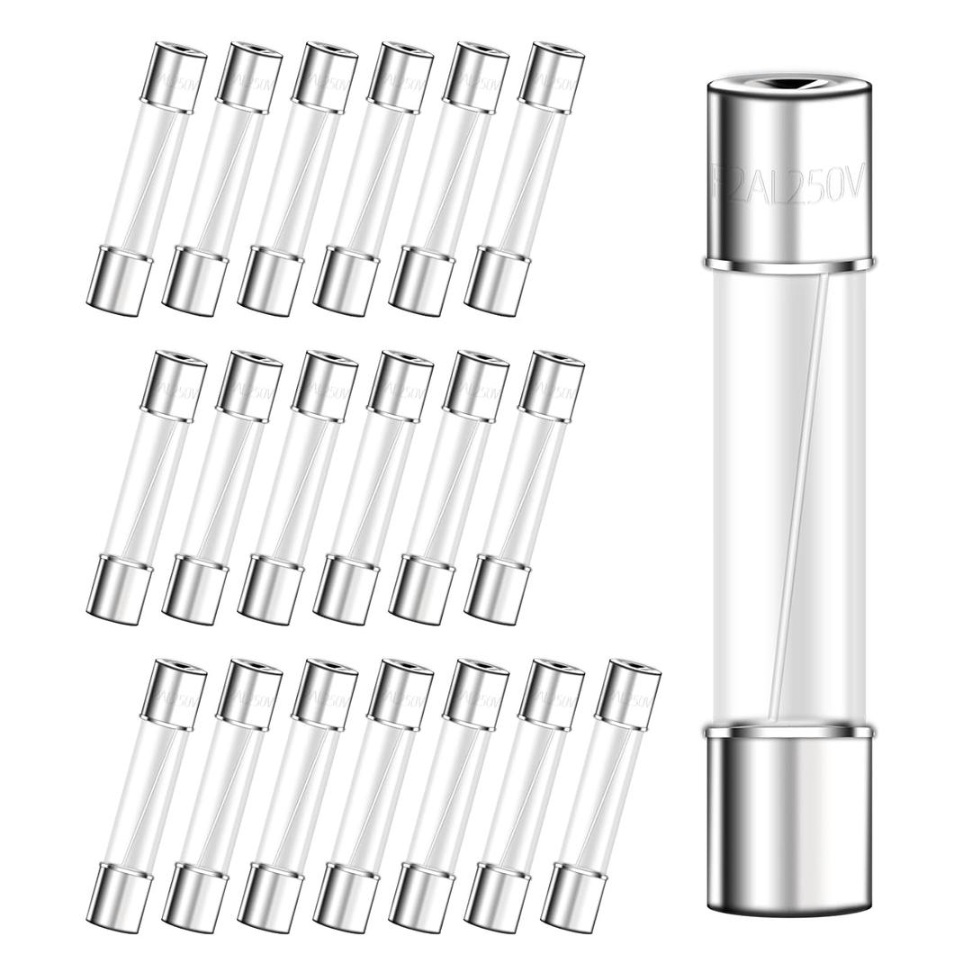 6x30mm 2A 250V Fast Blow Glass Fuses 2 Amp Fuse 250 Volt 0.24x1.18 inch F2AL250V Pack of 20