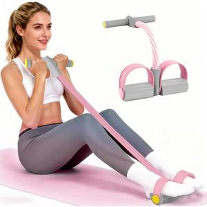 Pedal Resistance Bands with Handles, Durable 6-Tubes Multifunction Pedal Resistance Band, Natural Rubber Foot Pedal Resistance Bands, Fitness Resistance Bands for Abdomen, Waist, Arm, Leg (Pink)