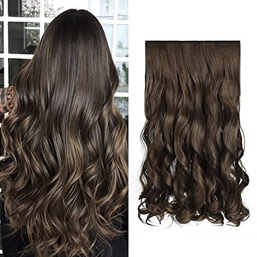 REECHO 20" 1-pack 3/4 Full Head Curly Wave Clips in on Synthetic Hair Extensions HE008 Hair pieces for Women 5 Clips 4.5 Oz Per Piece - Ginger Brown