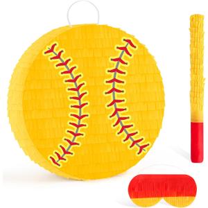 Hooqict Softball Pinata with Blindfold and Bat Stick Softball Birthday Party Decorations for Sports Day Party Supplies School Classroom Activities