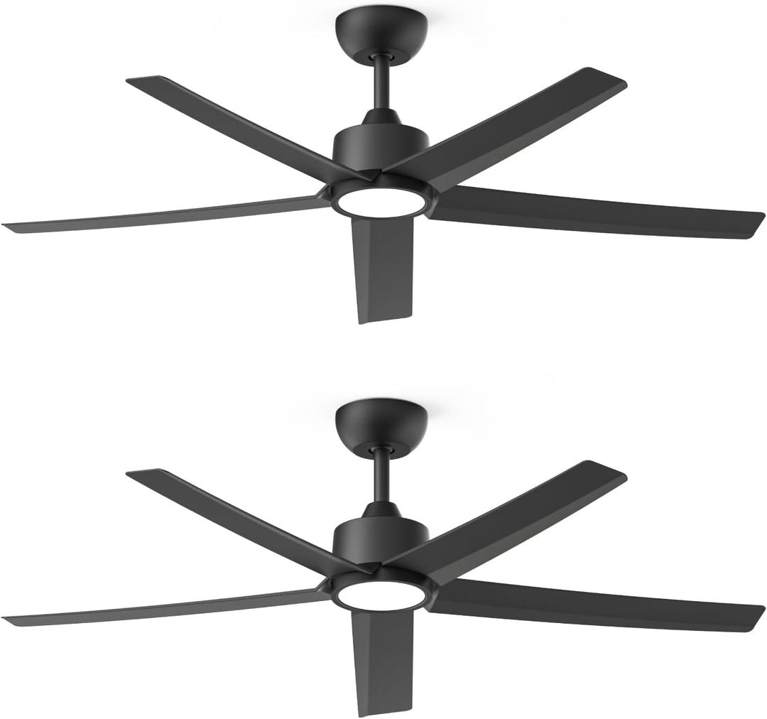 ocioc 52 inch Ceiling Fans with Lights, 2 Pack Black Ceiling Fan with Light and Remote Control, 3CCT, Quiet DC Motor, 5 Blades Modern Ceiling Fan for Living Room Farmhouse Bedroom