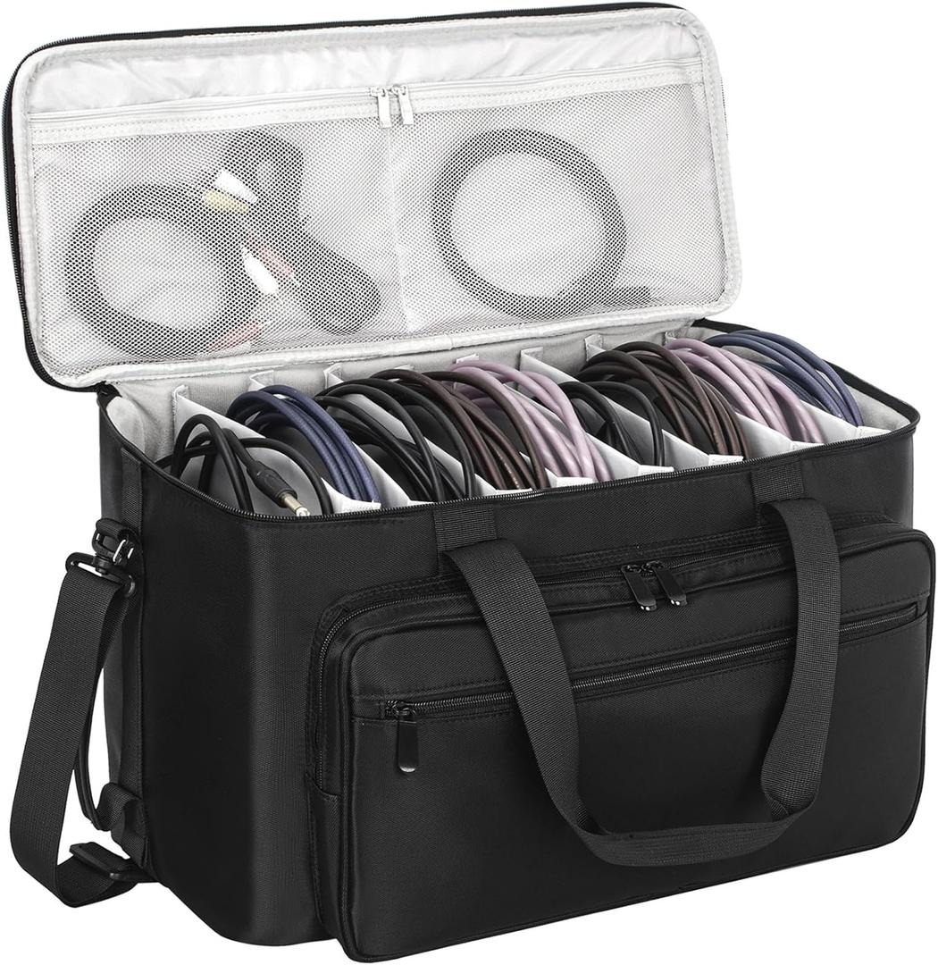 AKOZLIN Large Travel Gig Band Cable File Bag With Detachable Dividers,DJ Cord Organizer Case for Laptop,DJ Gear,Sound Instrument and Musician Accessories (19"x11"x7.8", Black-Grey)