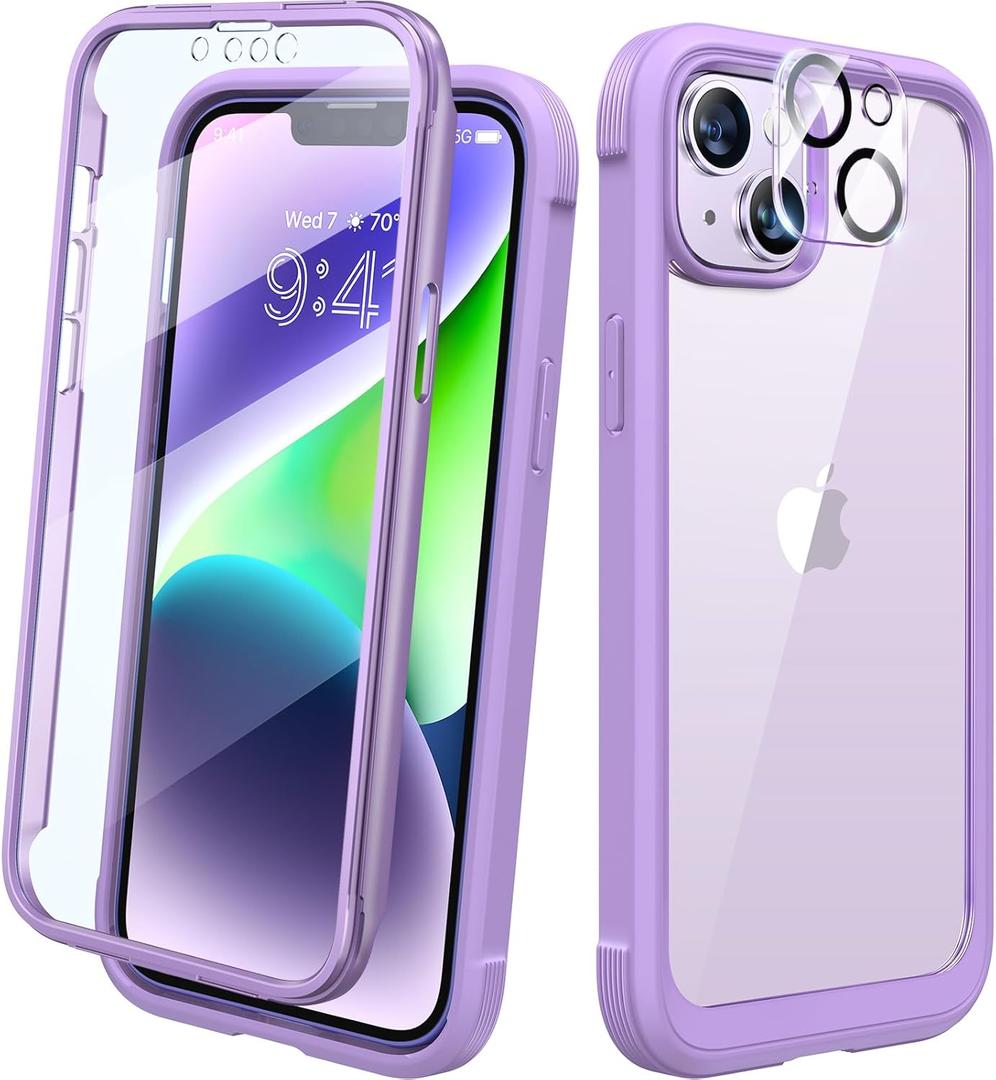 Diaclara Designed for iPhone 14 Case, Full Body Rugged Case with Builtin Touch Sensitive AntiScratch Screen Protector, with Camera Lens Protector for iPhone 14 6.1" (Peri Purple)