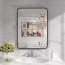 LOAAO Black Metal Framed Bathroom Mirror for Wall, 22X30 Inch Rounded Rectangle Mirror, Matte Black Bathroom Vanity Mirror Farmhouse, Anti-Rust, Hangs Horizontally or Vertically