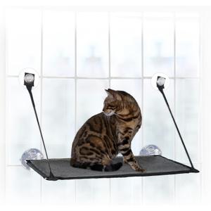 K&H Pet Products EZ Mount Cat Window Perch for Large Cats, Sturdy Kitty Sill Window Hammock Bed, Steel Frame, Sturdy Suction Cups, Washable Shelf Cover, Foldable - Fits 27"W X 23"H Glass Spaces