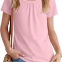 Girls Short Sleeve T-Shirts Pleated Scoop Neck Tops 5-14 Years Loose Casual Basic Tees Summer Lightweight Cute Soft (Pink)