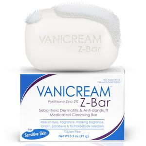 Vanicream Z Bar, Seborrheic Dermatitis & Anti-Dandruff Medicated Bar, 3.5 Oz, Formulated without Common Irritants for Sensitive Skin, 2% Pyrithione Zinc Helps Relieve Itching, Redness & Flaking (3.5 Ounce (Pack of 1))