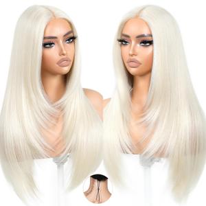 BrownBomb Blonde Wear and Go Glueless Wigs Pre Plucked Pre Cut for Beginners 613 Synthetic Lace Front Wigs With Bangs Long Straight layered Wigs HD Lace 26 Inch 3 Seconds to Wear for Beginners