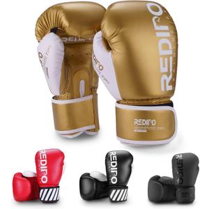 Boxing Gloves for Men & Women, Premium Leather Sparring Heavy Bag Training Gloves, Pro Punching Bag Gloves for Muay Thai, Kickboxing, MMA (10OZ, Gold)