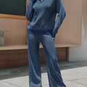 Fisoew Womens 2 Piece Outfits Striped Lounge Sets Knit V Neck Sweaters Casual Wide Leg Pants Loose Fall Clothes (Small)