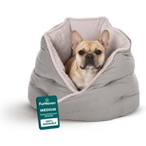 Furhaven 24" Round Pet Bed for Indoor Cats & Medium/Small Dogs, 100% Washable, For Pets Up to 35 lbs - Minky Plush & Velvet Hug Bed - Silver Gray, 24-inch