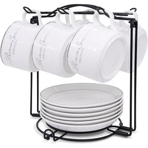 Tea Cups Holder,Black Metal Coffee Cup Tea Cups Rack,Foldable Organizer for Coffee Cup Spoon and Saucers