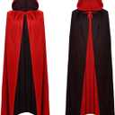 59'' Halloween Vampire Cloak Capes Robes, Unisex Adult or Kids Reversible Hooded Witch Cloak for Party Cosplay Costumes