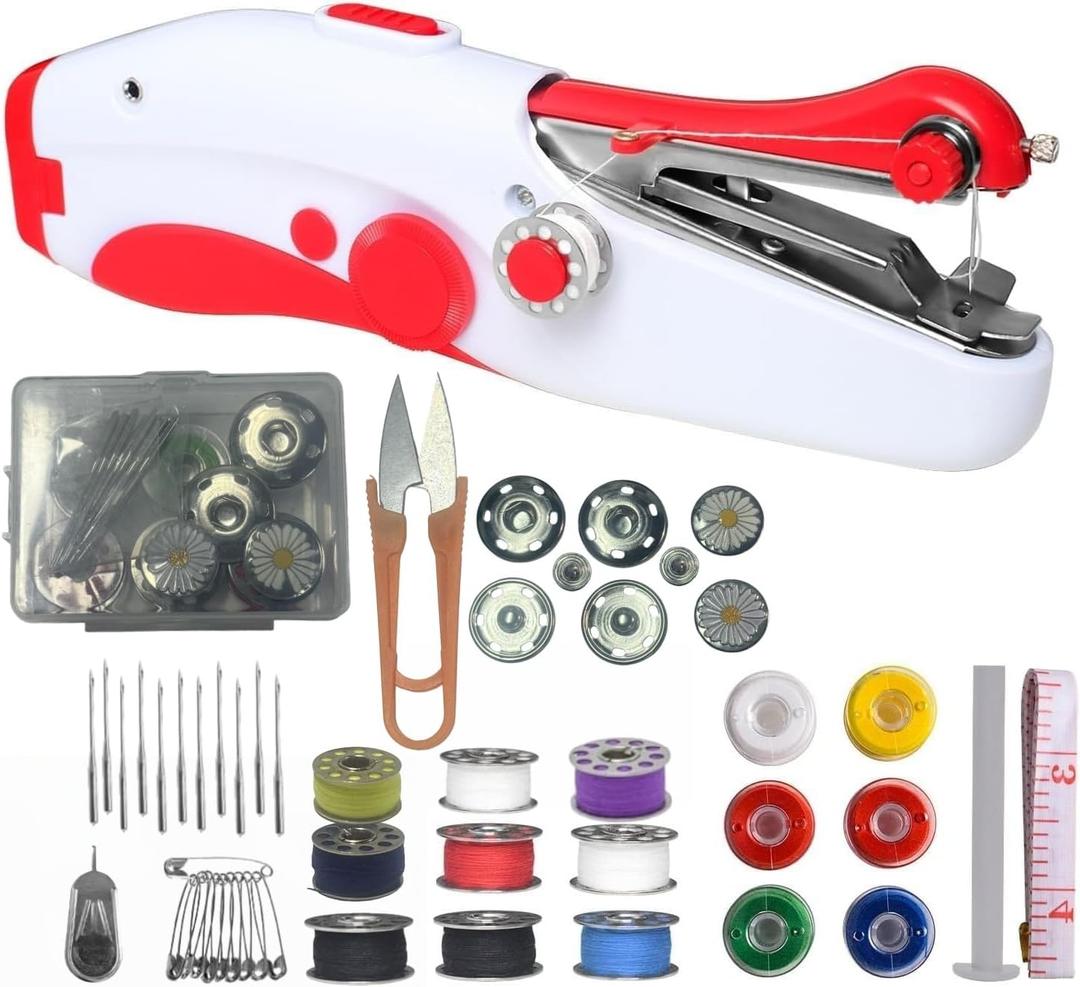 Mini Handheld Sewing Machine, Small Portable Electric Sewing Machine for Adults Beginners, Easy to Use Quick Stitch for DIY Clothing, Fabrics, Curtains, Home & Travel