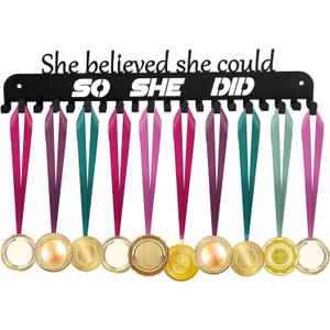 Sports Medal Hanger Display Holder Hook Rack for 60 Medals-16 Wide with 20 Hooks-Black-Easy Use Awesome Gifts (16 inches long Pack Box)