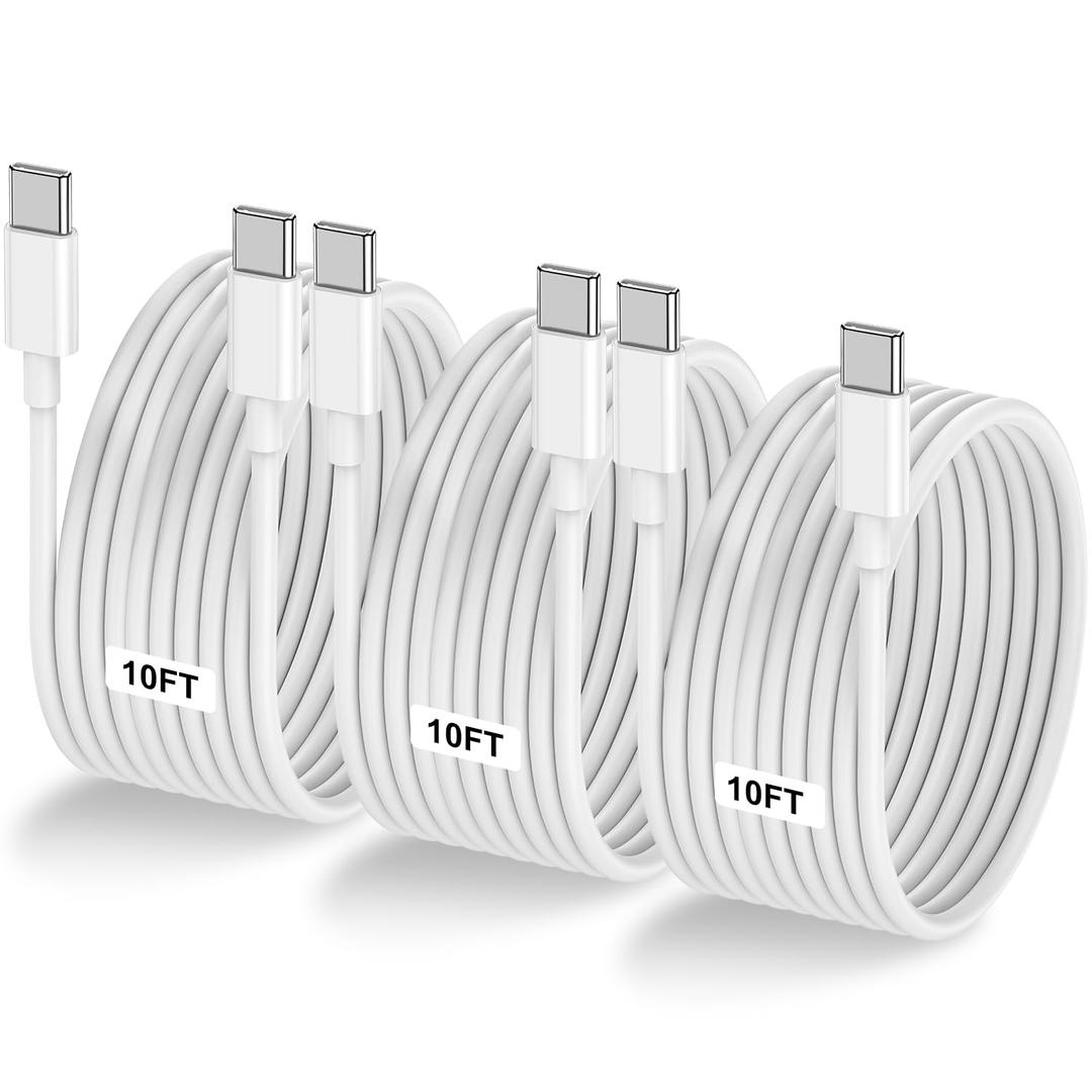 LOFPYE 3-Pack 10FT 60W USB C to USB C Cable, Type C to Type C Cable,Fast Charging Cable for iPhone 16 15 Pro Plus Pro Maxfor Galaxy S24 S23, for iPad Pro/Air, for MacBook Pro/Air and More