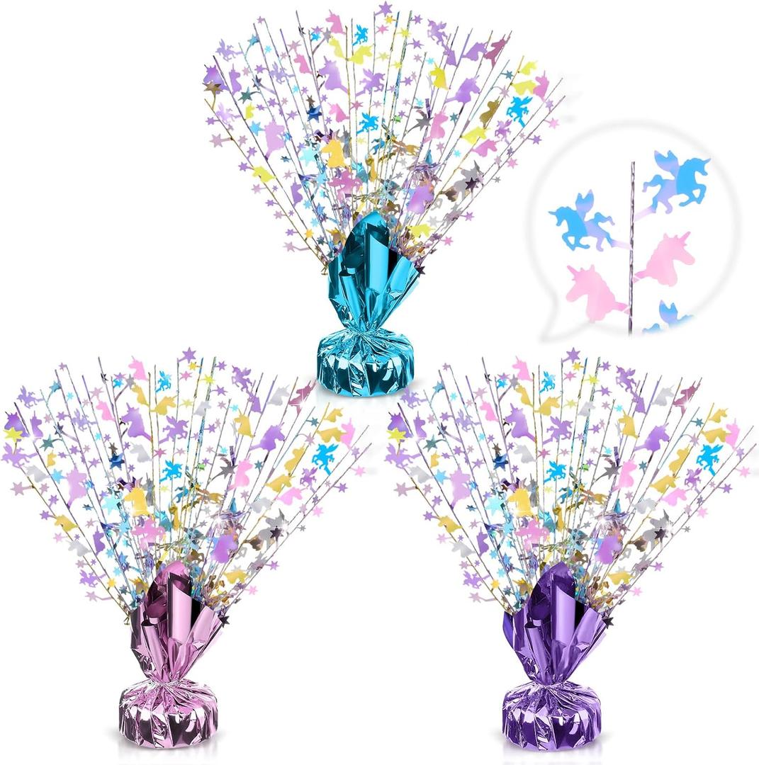 3 Pcs Table Decorations Rainbow Unicorn Metallic Gleam Foil Spray Centerpieces Unicorn Model Branches Leaf Glitter Plastic Spray Table Centerpieces for Party Birthday Graduation