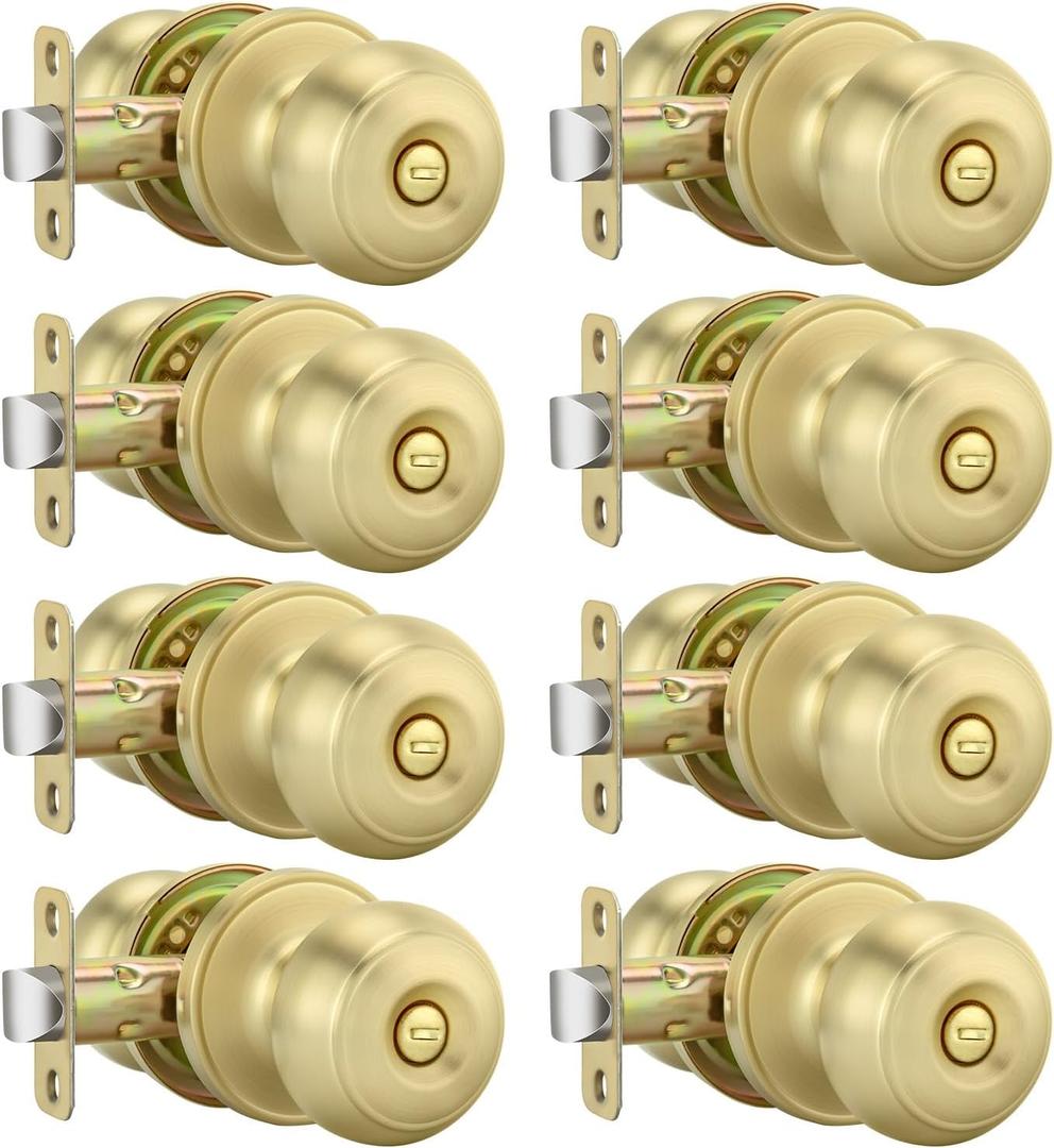 Goldenwarm Gold Door Knobs Interior, 8 Pack Privacy Door Knobs Keyless Door Lock for Bedroom Bathroom Brushed Gold Door Knob Handles