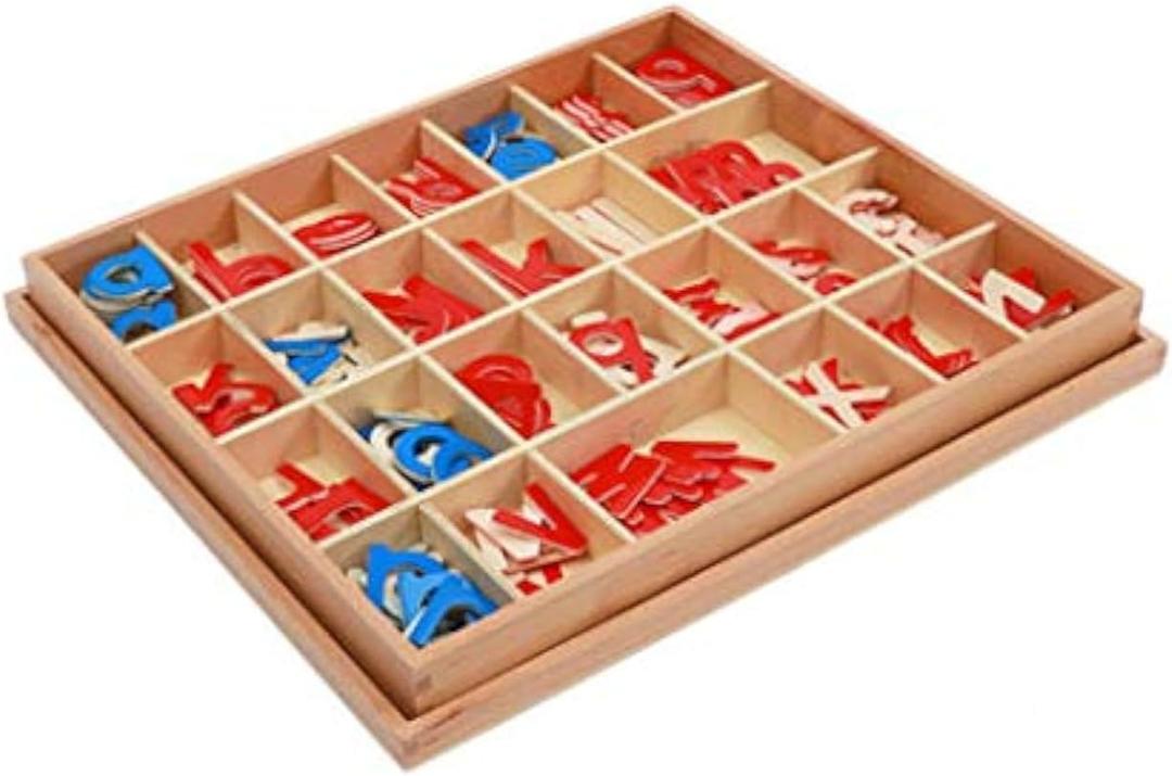 Wood - Small Movable Alphabet (Red & Blue) Adena Montessori Letter Materials Educational Tools Preschool Early Learning Words Toys