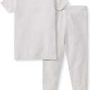 Burt's Bees Baby Unisex Baby Honeysoft 2 Pc Pajamas, Jersey Slub Short Sleeve Tee and Pant Set, Organic Cotton & Lyocell Blend (5T, Feather)