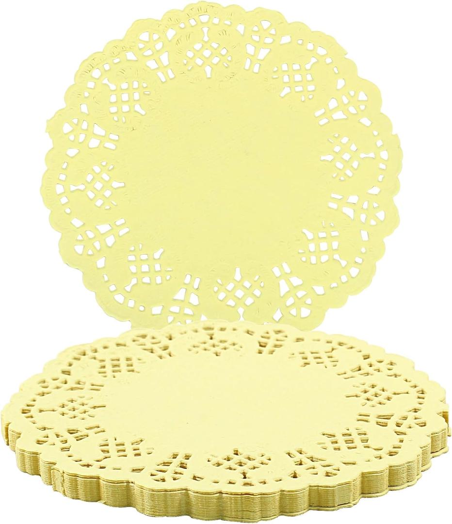 Round Paper Doilies, 100 Pcs 3.5” Colorful Decorative Lace Paper Doilies Disposable Placemats for Wedding Birthday Desserts Cakes Party Tableware Food Decoration, Yellow
