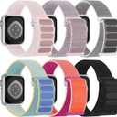6 Pack Sport Nylon Loop Band Compatible with Apple Watch Bands 38mm 40mm 41mm 42mm 44mm 45mm 46mm 49mm for Women Men, Adjustable Breathable Braided Straps for iWatch Series 10/9/8/7/6/5/4/3/SE/Ultra (Black/Pink Sand/Pearl Pink/Sea Shell/Marine Green/Pomegranate)