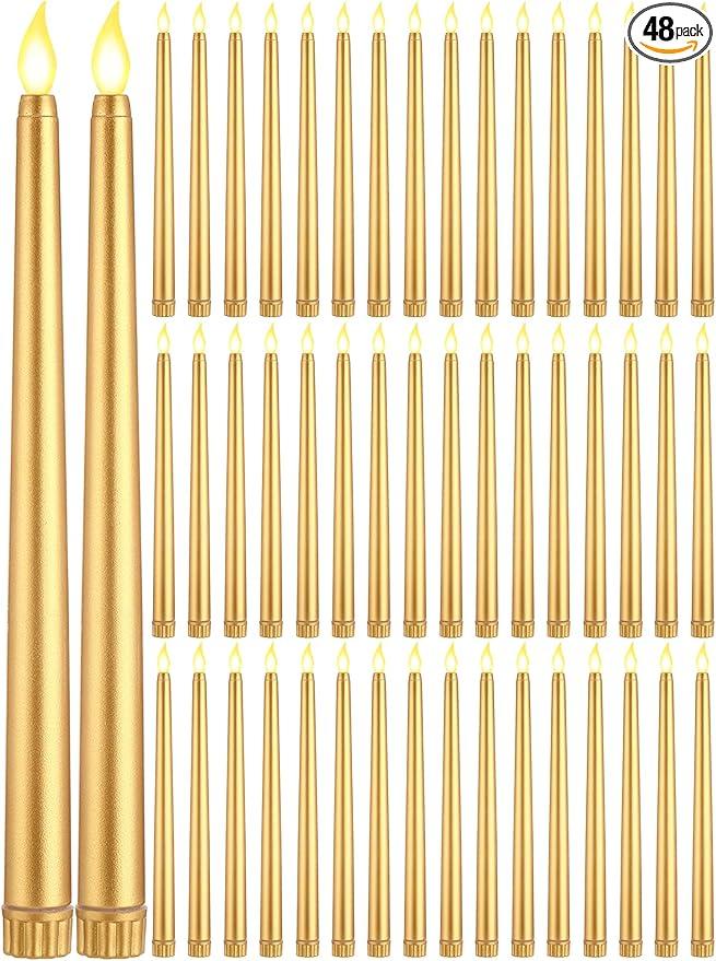 Funtery 48 Pcs Flameless LED Taper Candles Battery Operated Candles Bulk Realistic LED Candlesticks Flickering for Wedding Church Graduation Party Home Decor(Ivory,Classic Style)