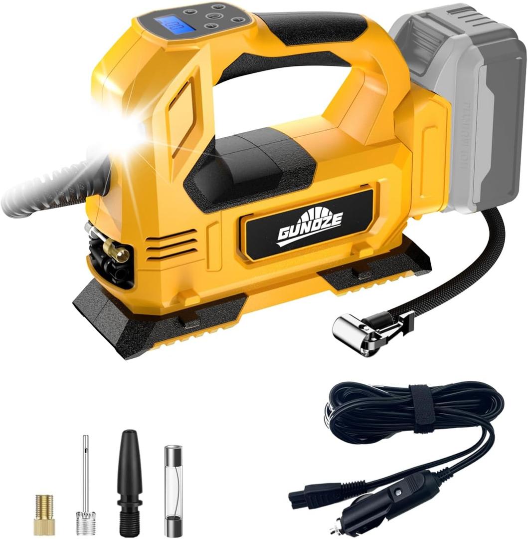 Cordless Tire Inflator Air Compressor for DeWalt 20V Max Battery, 150PSI Portable LED Light Handheld Air Pump with Digital Pressure Gauge for Cars Motorcycles Bikes Sport Balls(Battery Not Included)