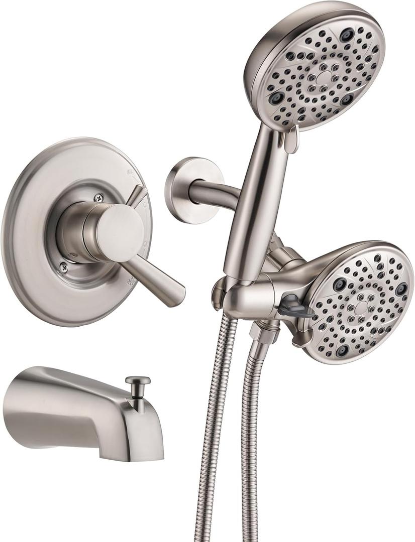 5" Dual Shower Combo Faucet Compatible with 17& 1700 Series Tub Trim Kit, High Pressure Rain Shower Head& Handheld Set, (Valve& Catridge Not Inclued), Brushed Nickel