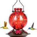 Hummingbird Feeder, BOLITE Glass Hummingbird Feeders for Outdoors Hanging, 20 Ounces, Leak Proof, Meshy Texture Ball Shape Bottle, Red, Birthday Gifts for Women Men, Gifts for Mom Dad