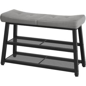 Shoe Bench, 3-Tier Shoe Rack, Entryway Bench with Storage and Cushion, for Hallway, Foyer, Bedroom, Gray and Black HX02BG