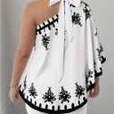 SOLY HUX Women's Plus Size Floral One Shoulder Top Tie Neck Blouse Poncho Boho Shirts (White, XXL)