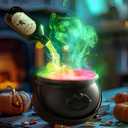 Halloween Cauldron with Smoke, Black Cauldron Pot, Witches Cauldron, Cauldron Halloween Decor with Black Plastic Witches Cauldron and LED Mist Maker, Decoration for Home Table Kitchen