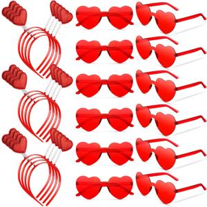 MTLEE 24 Pcs Valentines Heart Head Boppers Headbands and Heart Shape Sunglasses Valentines Party Supplies Wedding Photo Prop (Red)