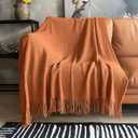 LOMAO Knitted Throw Blanket with Tassels Bubble Textured Lightweight Throws for Couch Cover Home Decor (Orange, 50x60)