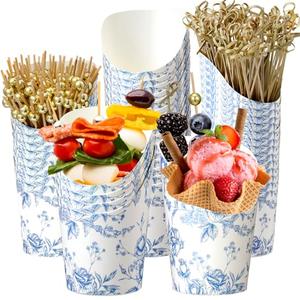 Tioncy 250 Pcs Charcuterie Cups with Cocktail Picks Sets, Bridal Shower Decoration 50 Charcuterie Cups with 200 Sticks for Wedding Baby Shower Floral Boho Witch Party Decorations(Blue,Flower)