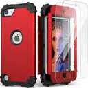 IDweel for iPod Touch 7th Generation Case with 2 Screen Protectors, Hybrid 3 in 1 Shockproof Slim Heavy Duty Hard PC Cover Soft Silicone Bumper Full Body Case for iPod Touch 5/6/7th Gen, Red