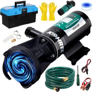 Kohree RV Macerator Pump 12V, 12GPM Quick-Release Self-Priming Macerator Pump for RV, RV Waste Pump Kit with Hose Fittings, RV Black Water Hose, Storage Box, RV Accessories for Camper
