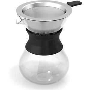 Boxtree Pour Over Coffee Maker Set with Reusable Stainless Steel Drip Filter Elegant Coffee Dripper Pot Glass Carafe & Permanent Stainless Steel Filter
